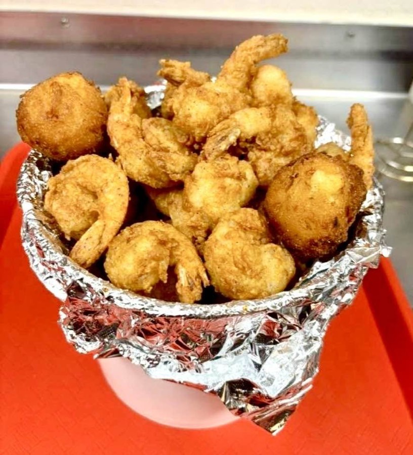 Shrimp bucket — fried shrimp and hushpuppies